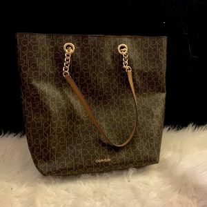 Calvin Klein Monogram Large Tote With Chain Strap